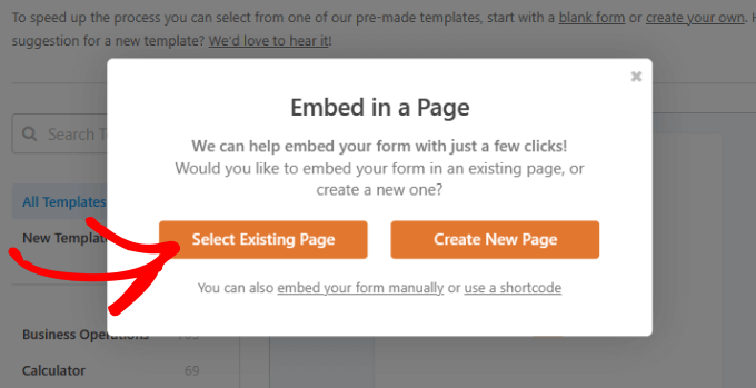 Select existing page 