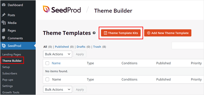 Accessing SeedProd's Theme Template Kits