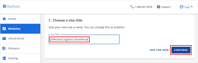 Inserting a site title in Bluehost