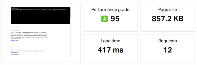 SiteGround speed test results