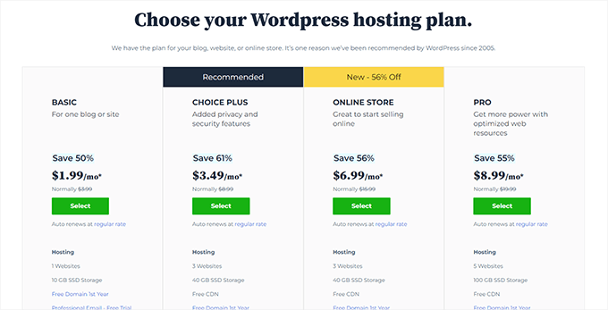 Choose a hosting plan