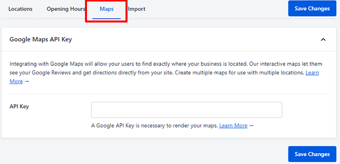 Enter Google Maps API key