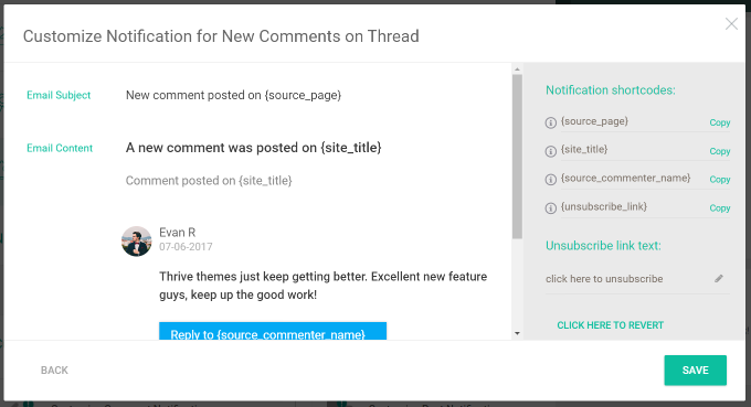 Personnaliser la notification pour les nouveaux commentaires sur le fil de discussion